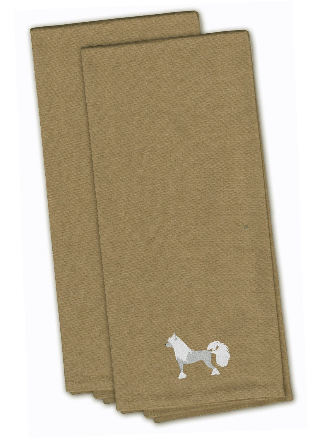 Chinese Crested Tan Embroidered Towel Set of 2 Decorative Bathroom Guest Hand Towel for Hand, Face, Tea, Dishcloth, 19 X 25, Tan