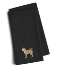 Akita Black Embroidered Towel Set of 2 Decorative Bathroom Guest Hand Towel for Hand, Face, Tea, Dishcloth, 19 X 25, Black
