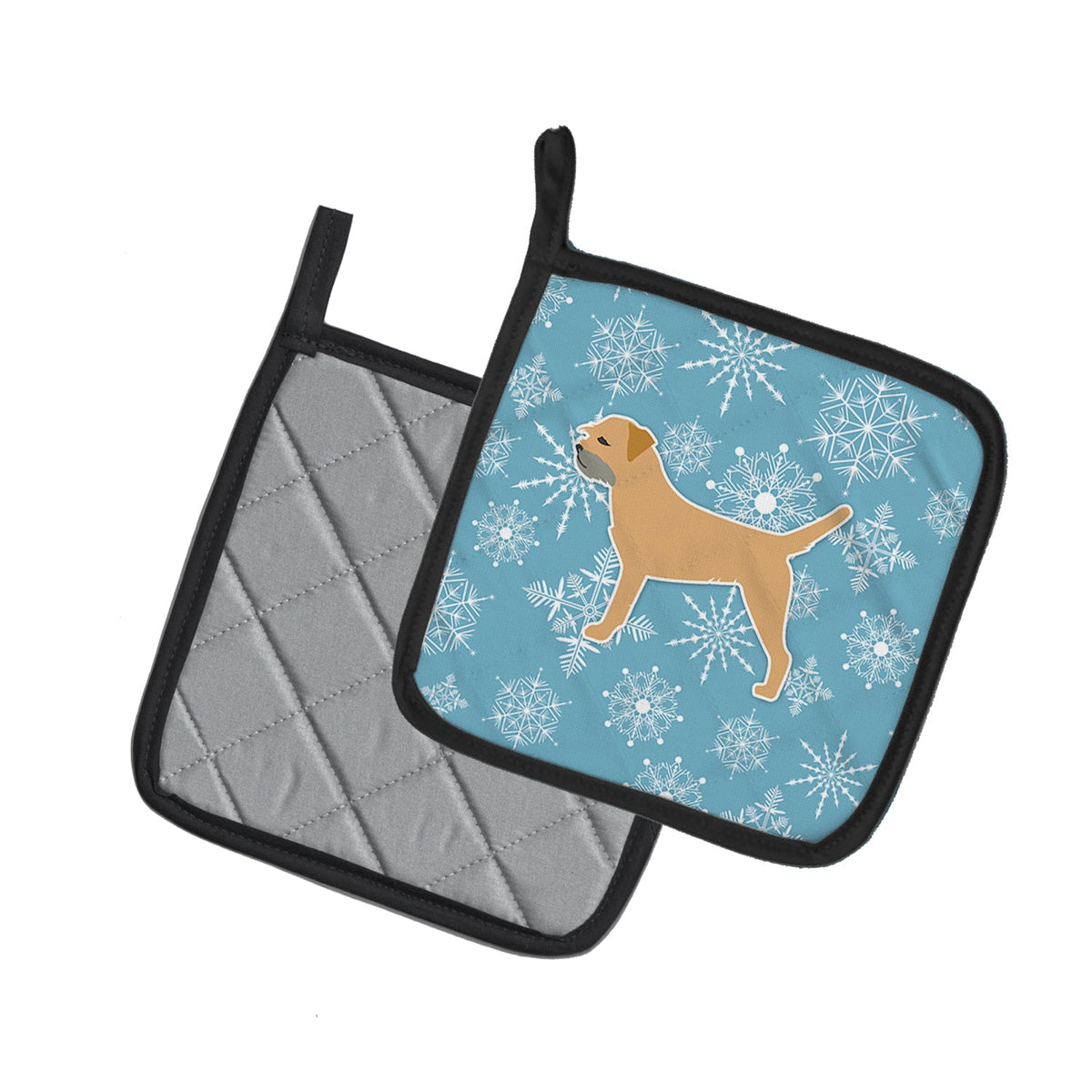 Winter Snowflake Border Terrier Pot Holder Set of 2 Heat Resistant Quilted Hot Pads 7.5 x 7.5 Inch, Insulated Kitchen Trivets for Cooking & Baking