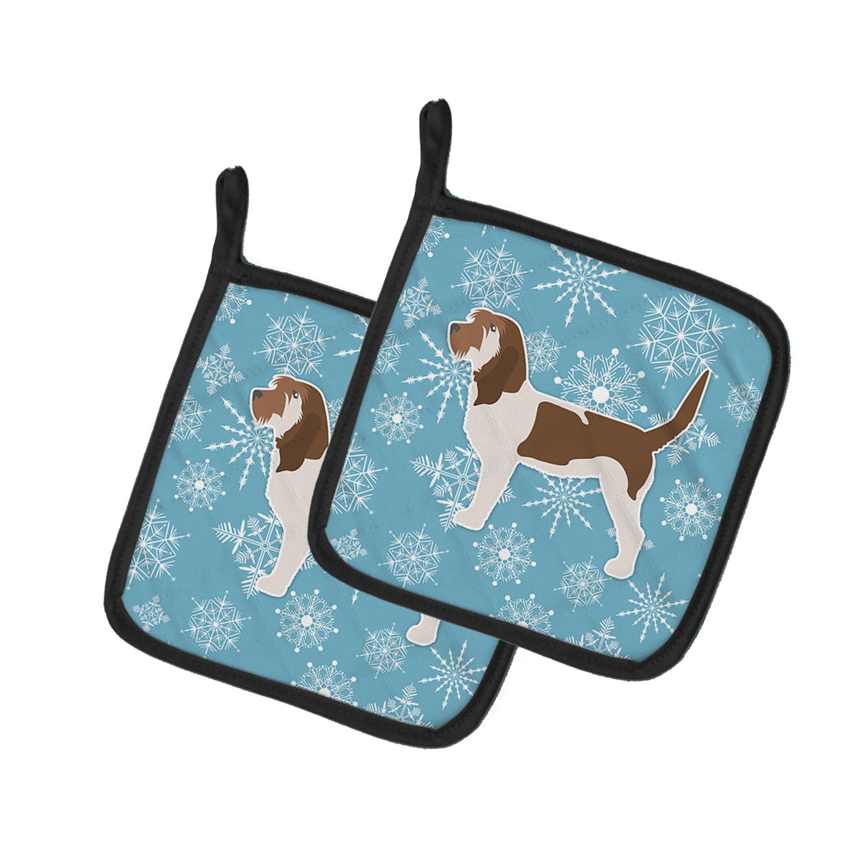 Winter Snowflake Grand Basset Griffon Vendeen Pot Holder Set of 2 Heat Resistant Quilted Hot Pads 7.5 x 7.5 Inch, Insulated Kitchen Trivets for Cooking & Baking