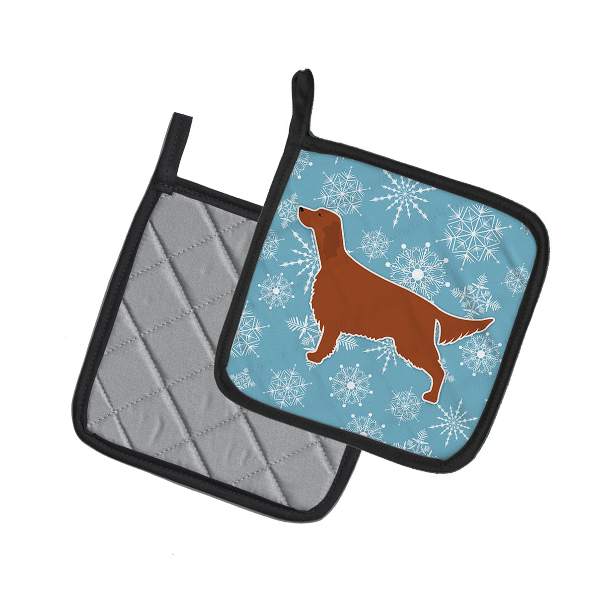 Winter Snowflake Irish Setter Pot Holder Set of 2 Heat Resistant Quilted Hot Pads 7.5 x 7.5 Inch, Insulated Kitchen Trivets for Cooking & Baking