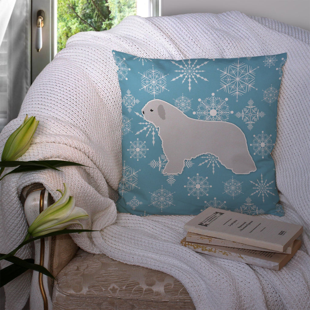 Winter Snowflake Spanish Water Dog Decorative Throw Pillow 14x14 Indoor Outdoor Accent Cushion, Fabric Cover with Insert for Sofa, Bed, Porch & Living Room