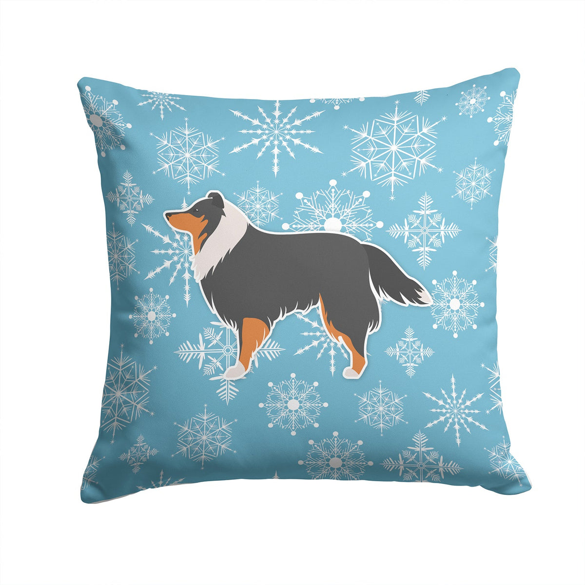 Winter Snowflake Sheltie/Shetland Sheepdog Decorative Throw Pillow 14x14 Indoor Outdoor Accent Cushion, Fabric Cover with Insert for Sofa, Bed, Porch & Living Room