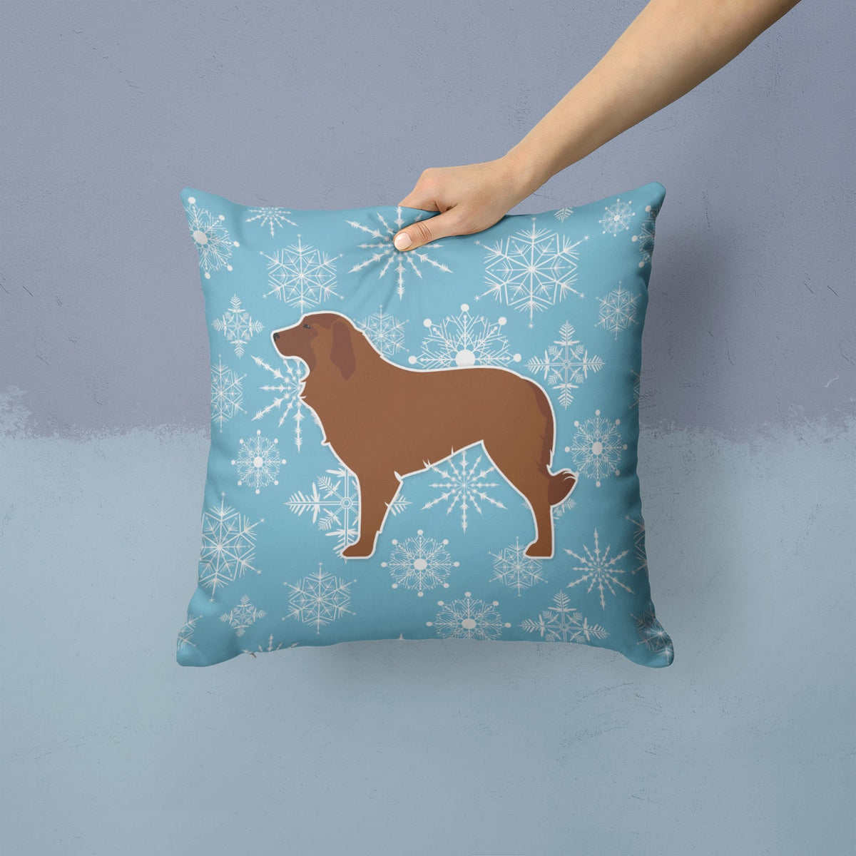 Winter Snowflake Portuguese Sheepdog Dog Decorative Throw Pillow 14x14 Indoor Outdoor Accent Cushion, Fabric Cover with Insert for Sofa, Bed, Porch & Living Room