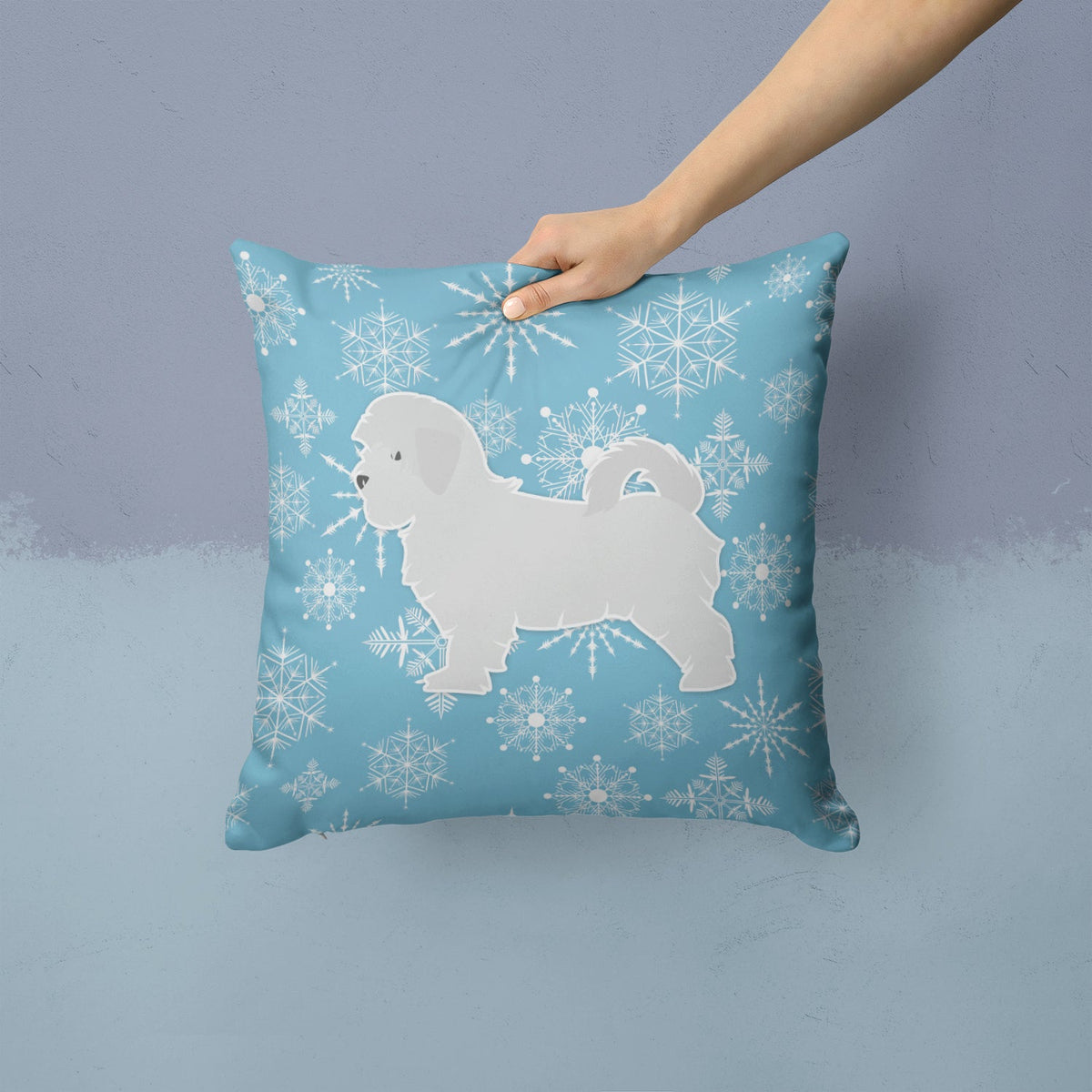 Winter Snowflake Maltese Decorative Throw Pillow 14x14 Indoor Outdoor Accent Cushion, Fabric Cover with Insert for Sofa, Bed, Porch & Living Room
