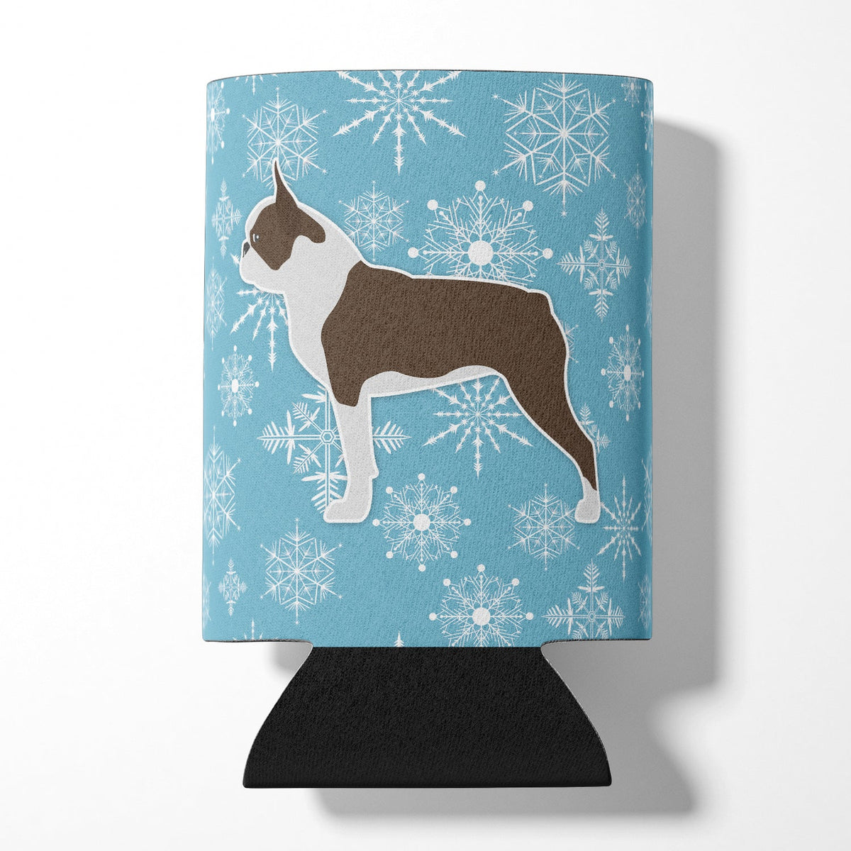 Winter Snowflake Boston Terrier Can or Bottle Hugger Cooler Sleeve for Standard 12 oz Cans, Insulated Foam Beer & Soda Can Hugger Reusable