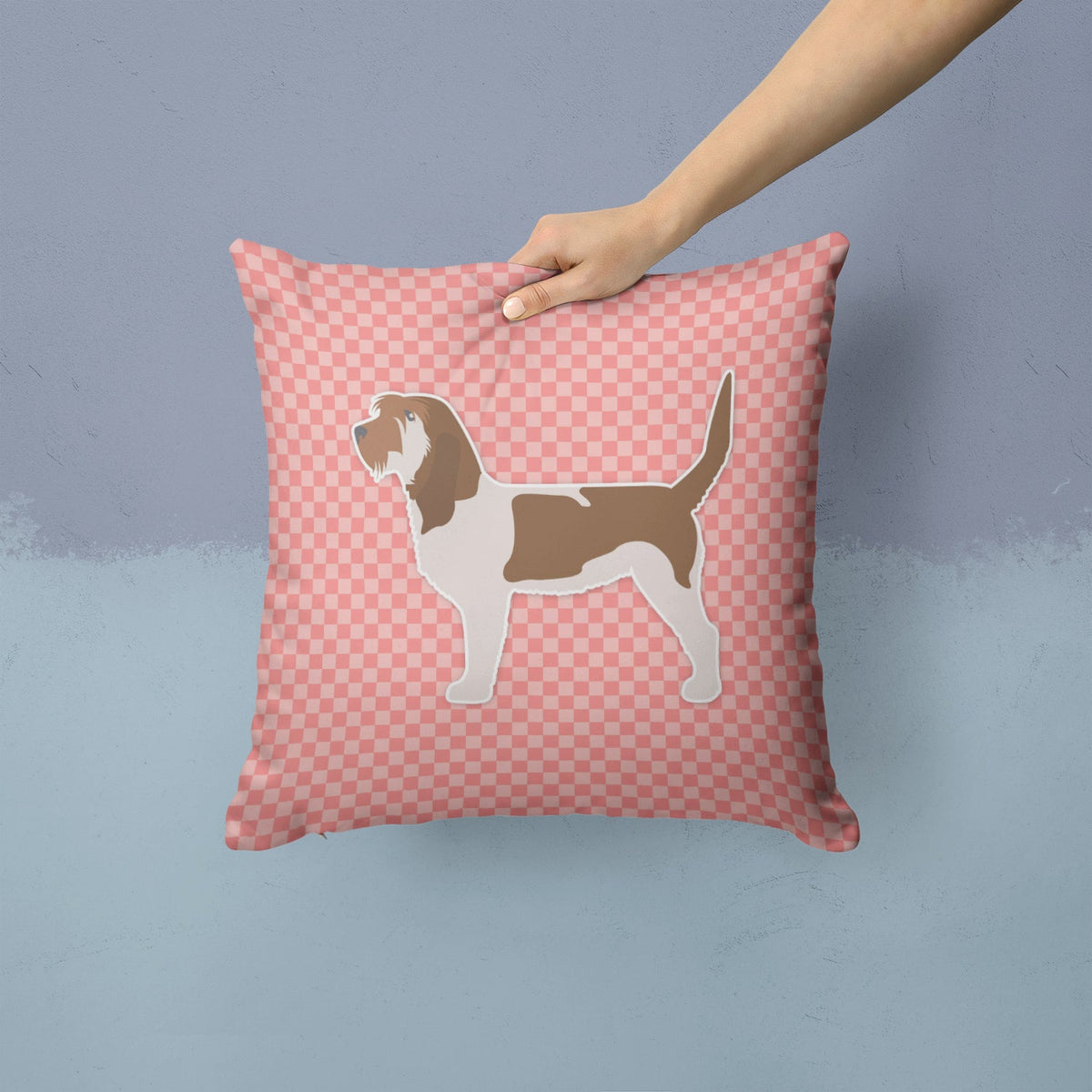 Grand Basset Griffon Vendeen Checkerboard Pink Decorative Throw Pillow 14x14 Indoor Outdoor Accent Cushion, Fabric Cover with Insert for Sofa, Bed, Porch & Living Room
