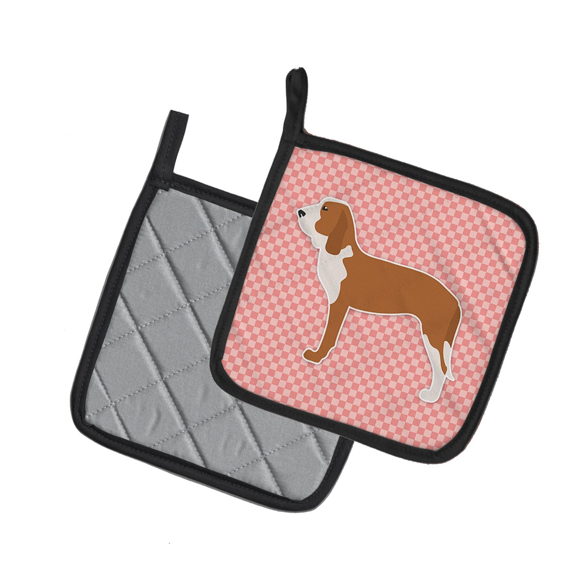 Spanish Hound Checkerboard Pink Pot Holder Set of 2 Heat Resistant Quilted Hot Pads 7.5 x 7.5 Inch, Insulated Kitchen Trivets for Cooking & Baking