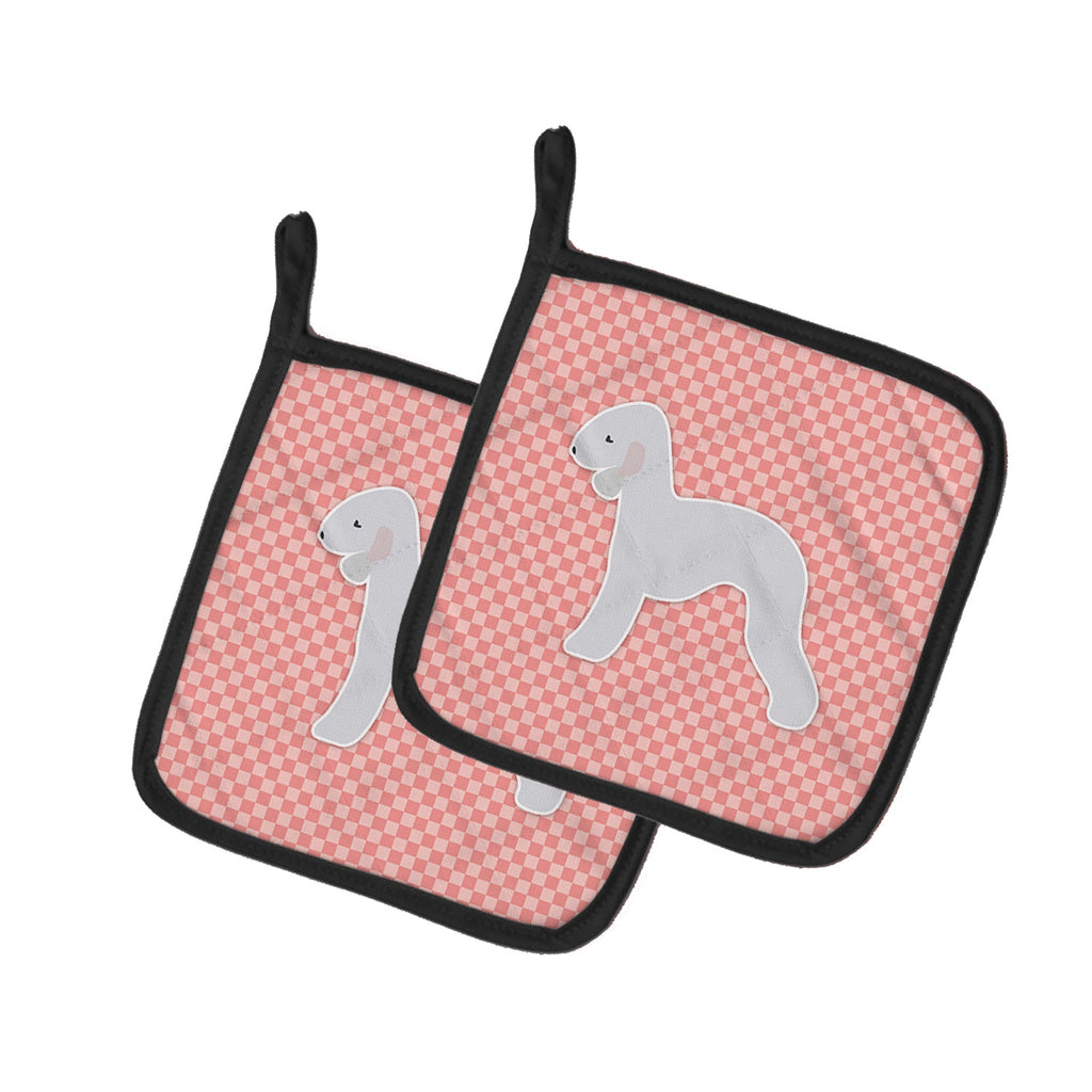 Bedlington Terrier Checkerboard Pink Pot Holder Set of 2 Heat Resistant Quilted Hot Pads 7.5 x 7.5 Inch, Insulated Kitchen Trivets for Cooking & Baking