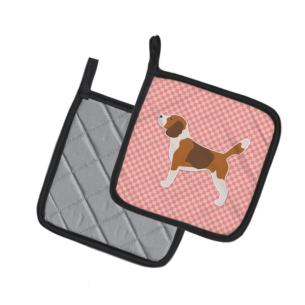 Beagle Checkerboard Pink Pot Holder Set of 2 Heat Resistant Quilted Hot Pads 7.5 x 7.5 Inch, Insulated Kitchen Trivets for Cooking & Baking