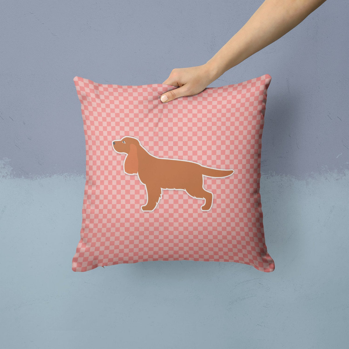 English Cocker Spaniel Checkerboard Pink Decorative Throw Pillow 14x14 Indoor Outdoor Accent Cushion, Fabric Cover with Insert for Sofa, Bed, Porch & Living Room