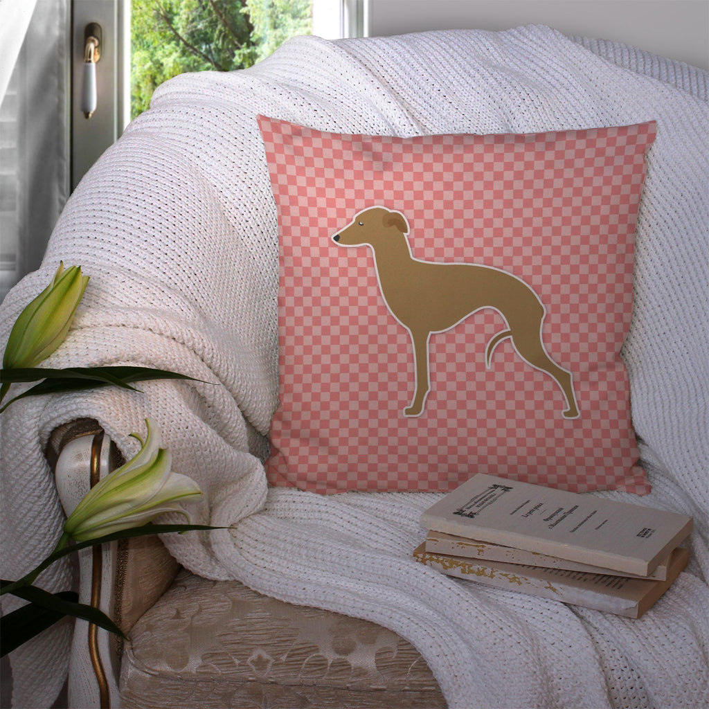 Italian Greyhound Checkerboard Pink Decorative Throw Pillow 14x14 Indoor Outdoor Accent Cushion, Fabric Cover with Insert for Sofa, Bed, Porch & Living Room