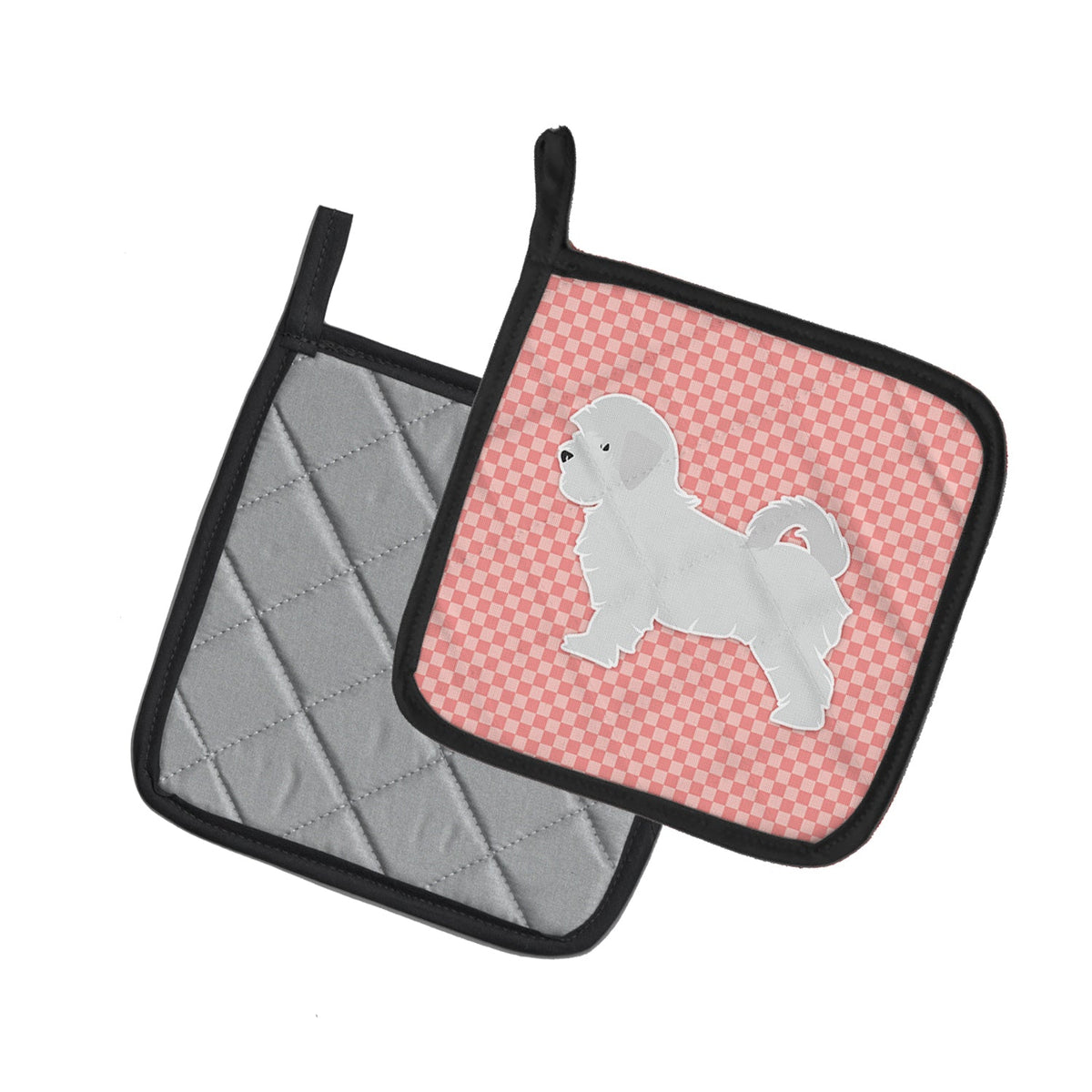 Maltese Checkerboard Pink Pot Holder Set of 2 Heat Resistant Quilted Hot Pads 7.5 x 7.5 Inch, Insulated Kitchen Trivets for Cooking & Baking