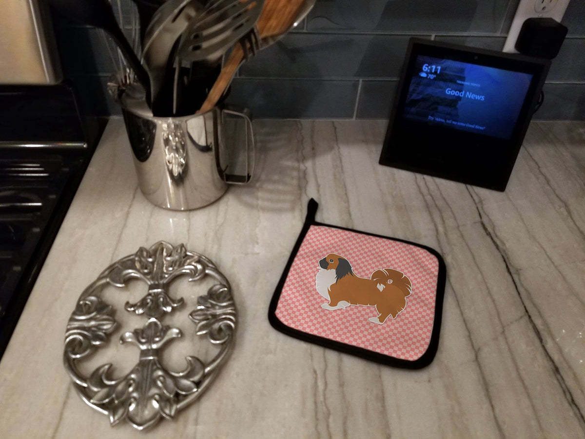 Pekingese Checkerboard Pink Pot Holder Set of 2 Heat Resistant Quilted Hot Pads 7.5 x 7.5 Inch, Insulated Kitchen Trivets for Cooking & Baking
