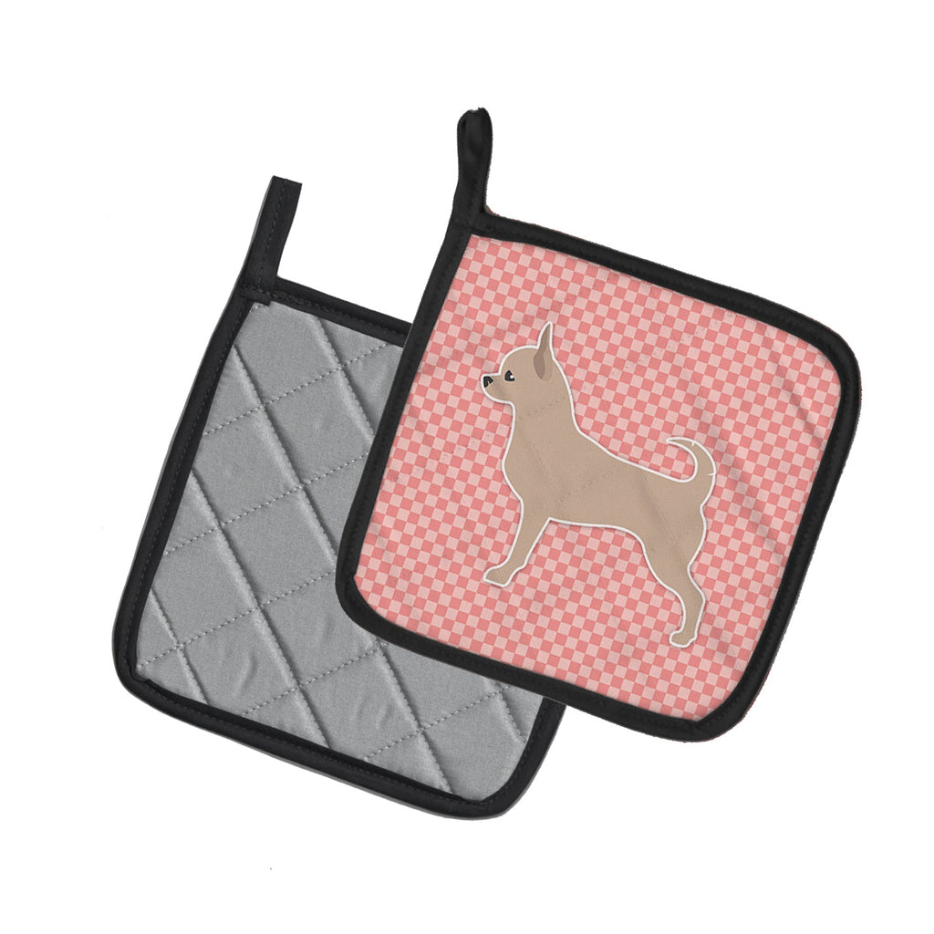 Chihuahua Checkerboard Pink Pot Holder Set of 2 Heat Resistant Quilted Hot Pads 7.5 x 7.5 Inch, Insulated Kitchen Trivets for Cooking & Baking
