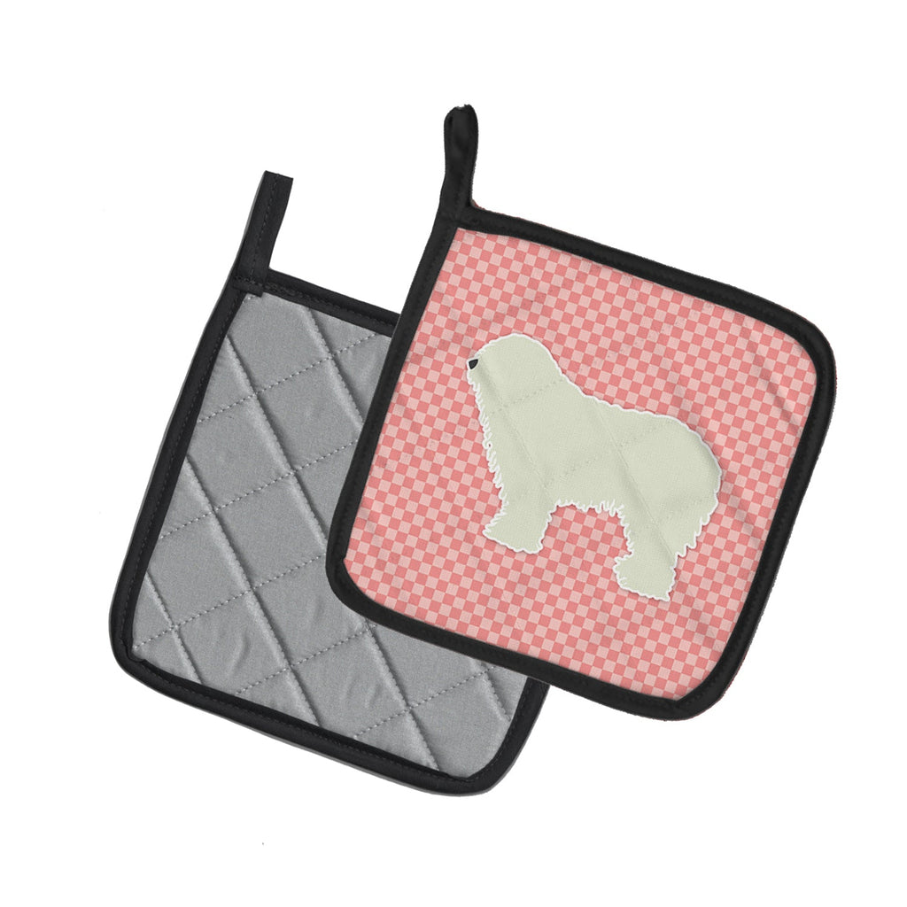 Komondor Checkerboard Pink Pot Holder Set of 2 Heat Resistant Quilted Hot Pads 7.5 x 7.5 Inch, Insulated Kitchen Trivets for Cooking & Baking
