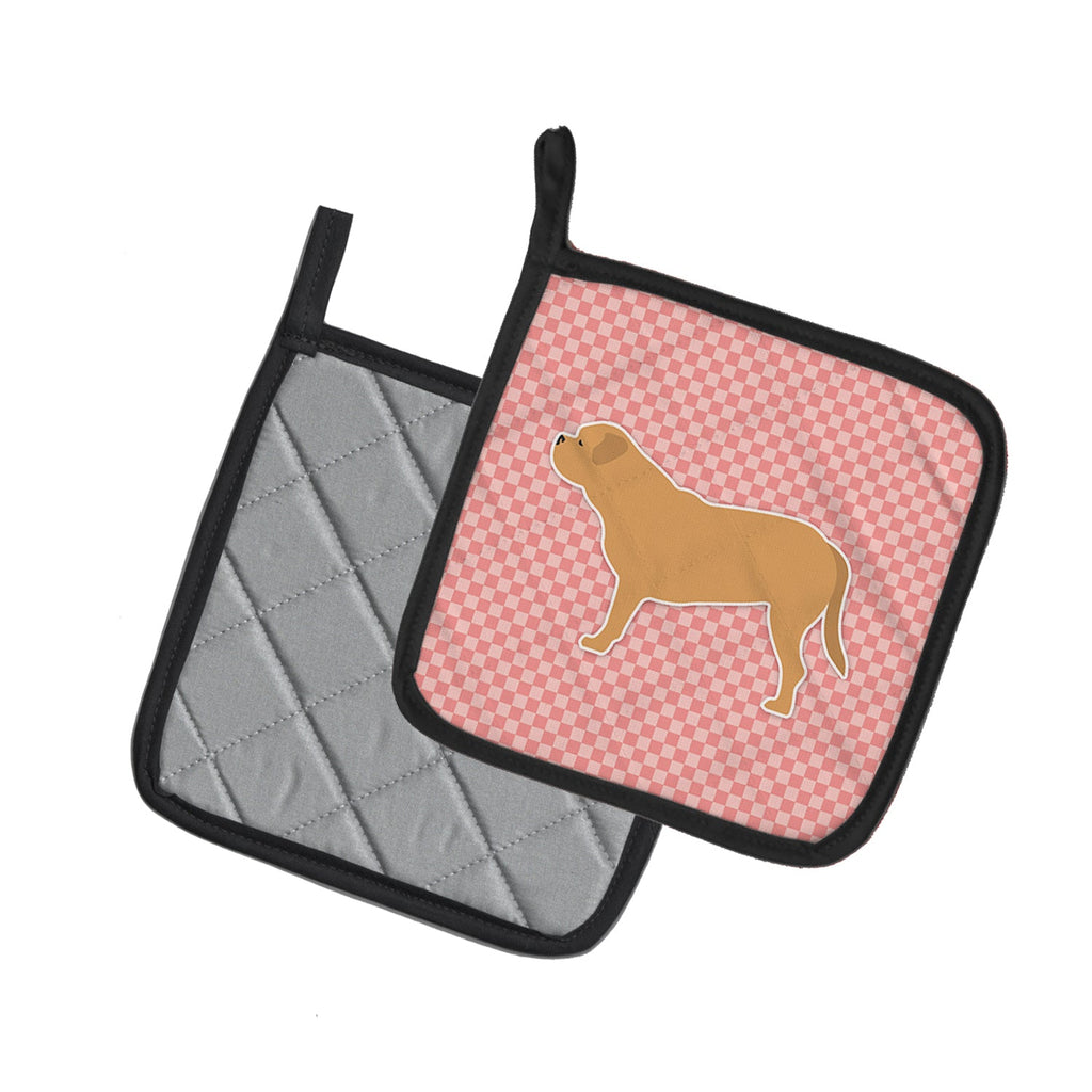 Dogue de Bordeaux Checkerboard Pink Pot Holder Set of 2 Heat Resistant Quilted Hot Pads 7.5 x 7.5 Inch, Insulated Kitchen Trivets for Cooking & Baking