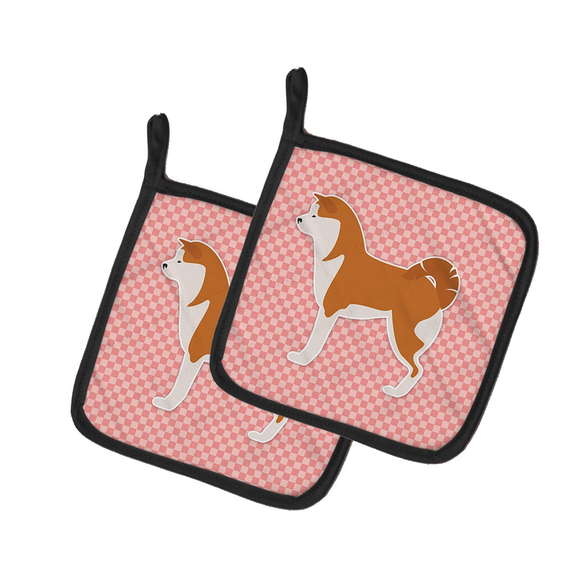 Akita Checkerboard Pink Pot Holder Set of 2 Heat Resistant Quilted Hot Pads 7.5 x 7.5 Inch, Insulated Kitchen Trivets for Cooking & Baking