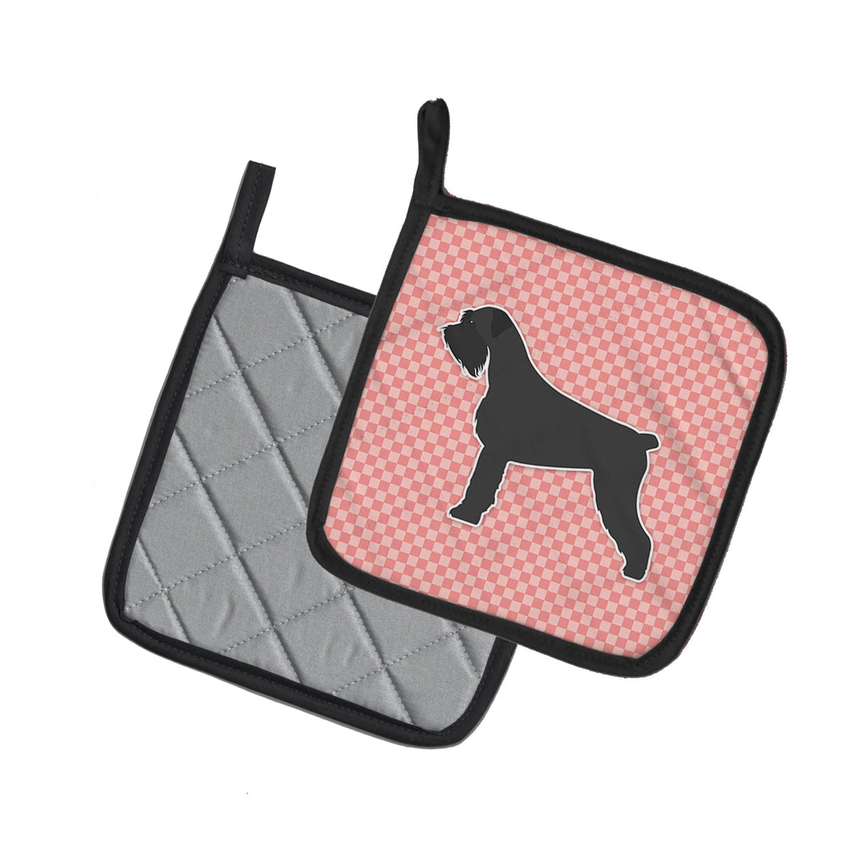 Giant Schnauzer Checkerboard Pink Pot Holder Set of 2 Heat Resistant Quilted Hot Pads 7.5 x 7.5 Inch, Insulated Kitchen Trivets for Cooking & Baking