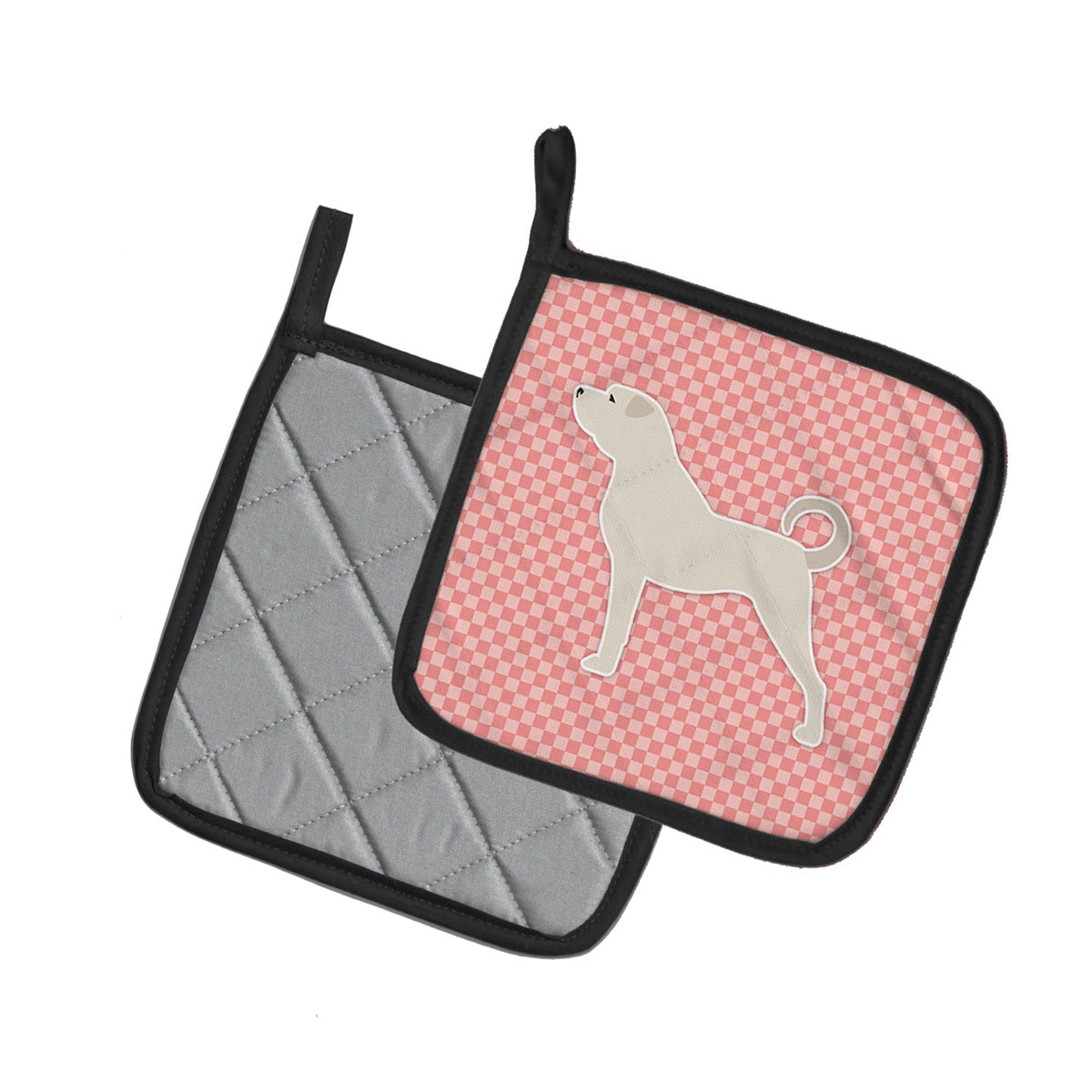 Anatolian Shepherd Checkerboard Pink Pot Holder Set of 2 Heat Resistant Quilted Hot Pads 7.5 x 7.5 Inch, Insulated Kitchen Trivets for Cooking & Baking