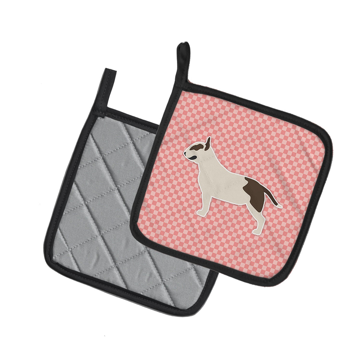 Bull Terrier Checkerboard Pink Pot Holder Set of 2 Heat Resistant Quilted Hot Pads 7.5 x 7.5 Inch, Insulated Kitchen Trivets for Cooking & Baking