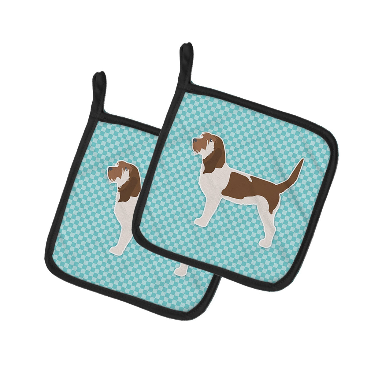 Grand Basset Griffon Vendeen  Checkerboard Blue Pot Holder Set of 2 Heat Resistant Quilted Hot Pads 7.5 x 7.5 Inch, Insulated Kitchen Trivets for Cooking & Baking