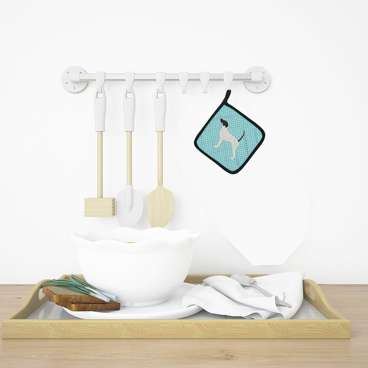English Pointer  Checkerboard Blue Pot Holder Set of 2 Heat Resistant Quilted Hot Pads 7.5 x 7.5 Inch, Insulated Kitchen Trivets for Cooking & Baking