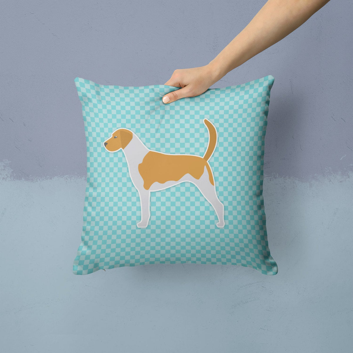 American Foxhound  Checkerboard Blue Decorative Throw Pillow 14x14 Indoor Outdoor Accent Cushion, Fabric Cover with Insert for Sofa, Bed, Porch & Living Room