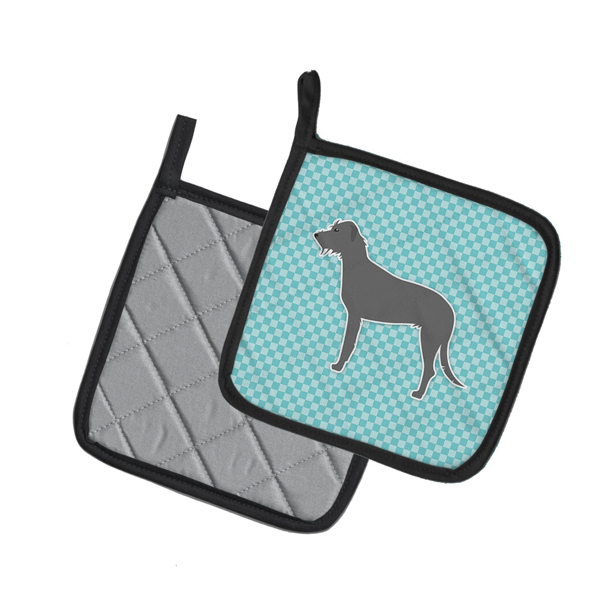 Irish Wolfhound  Checkerboard Blue Pot Holder Set of 2 Heat Resistant Quilted Hot Pads 7.5 x 7.5 Inch, Insulated Kitchen Trivets for Cooking & Baking