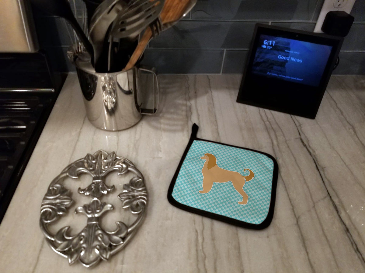 Afghan Hound  Checkerboard Blue Pot Holder Set of 2 Heat Resistant Quilted Hot Pads 7.5 x 7.5 Inch, Insulated Kitchen Trivets for Cooking & Baking