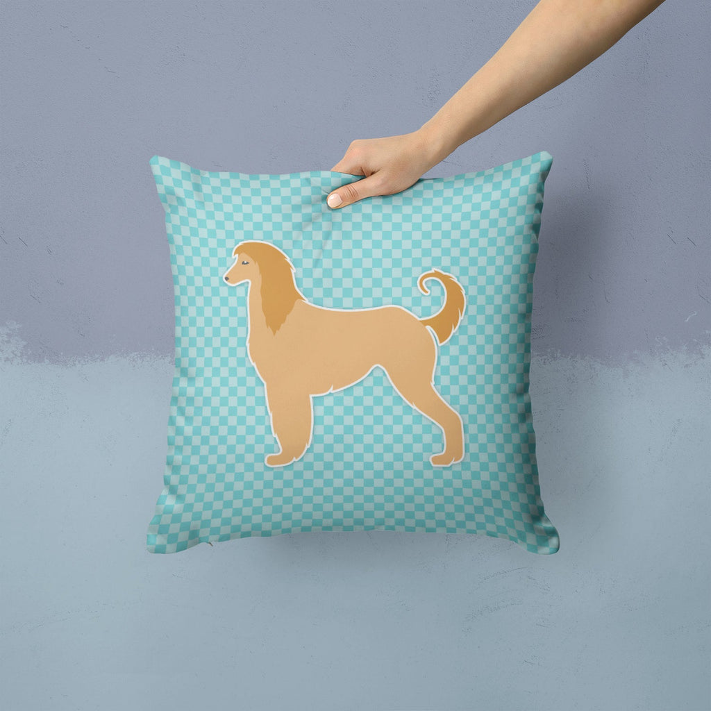 Afghan Hound  Checkerboard Blue Decorative Throw Pillow 14x14 Indoor Outdoor Accent Cushion, Fabric Cover with Insert for Sofa, Bed, Porch & Living Room