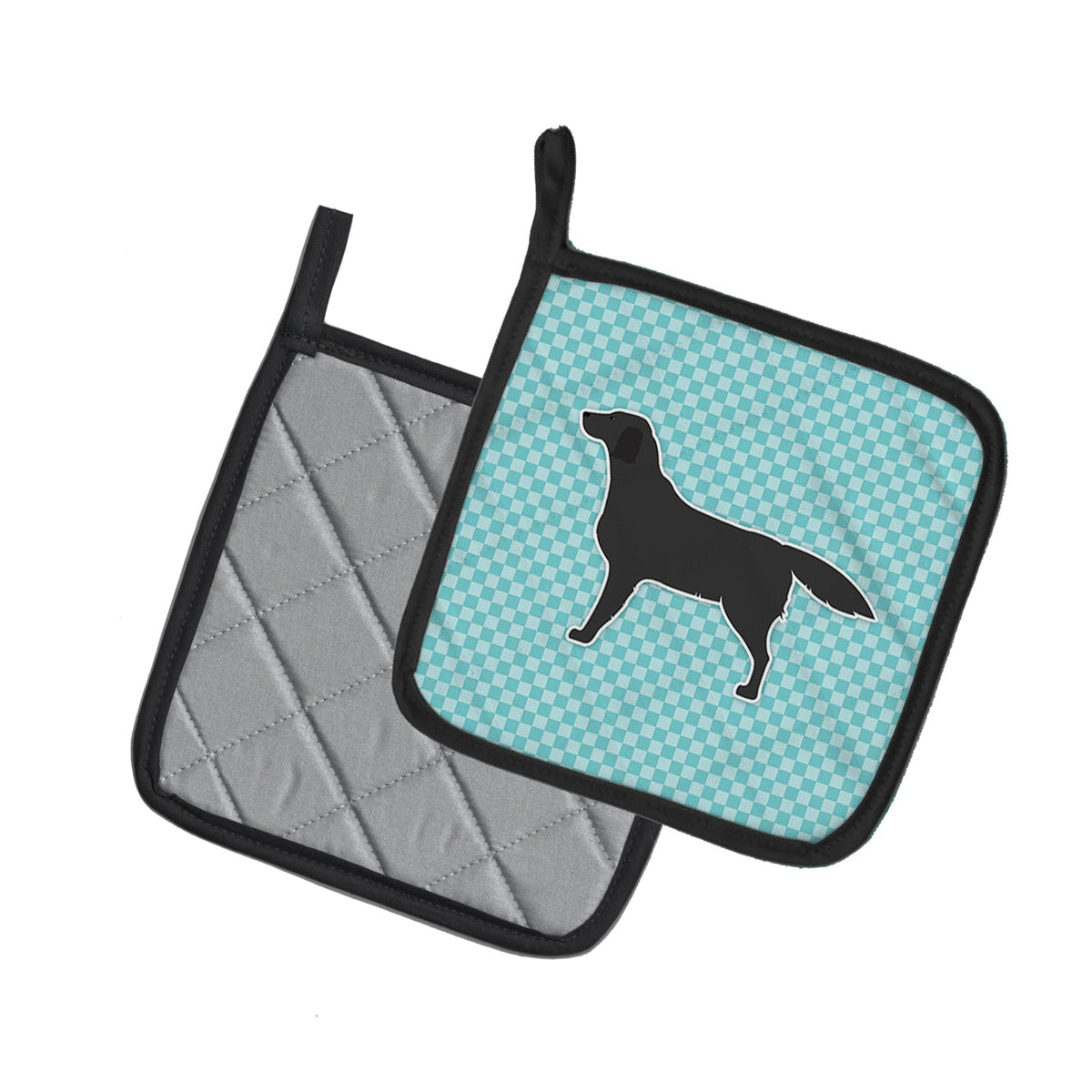 Black Labrador Retriever  Checkerboard Blue Pot Holder Set of 2 Heat Resistant Quilted Hot Pads 7.5 x 7.5 Inch, Insulated Kitchen Trivets for Cooking & Baking