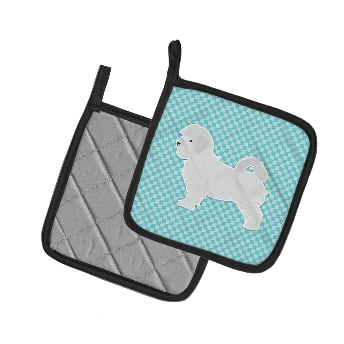 Maltese Checkerboard Blue Pot Holder Set of 2 Heat Resistant Quilted Hot Pads 7.5 x 7.5 Inch, Insulated Kitchen Trivets for Cooking & Baking