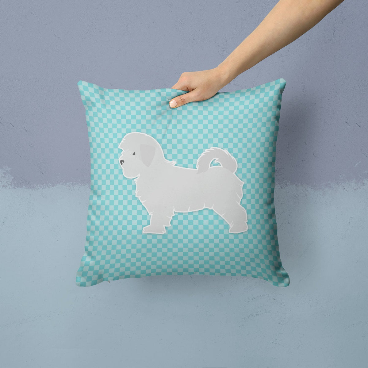 Maltese Checkerboard Blue Decorative Throw Pillow 14x14 Indoor Outdoor Accent Cushion, Fabric Cover with Insert for Sofa, Bed, Porch & Living Room