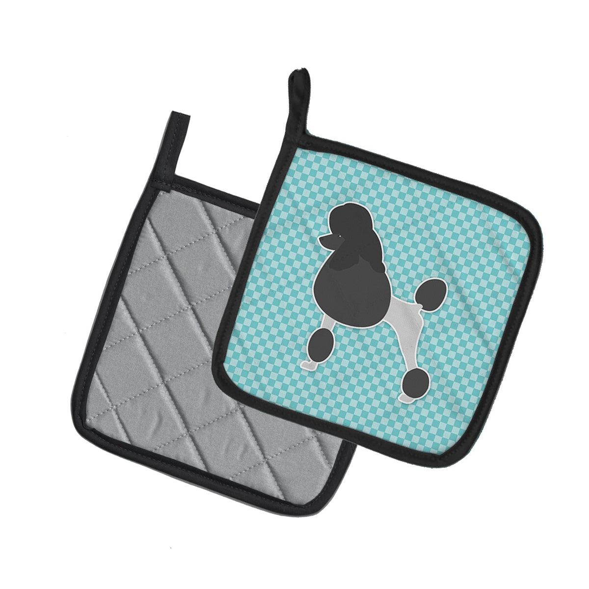 Poodle Checkerboard Blue Pot Holder Set of 2 Heat Resistant Quilted Hot Pads 7.5 x 7.5 Inch, Insulated Kitchen Trivets for Cooking & Baking