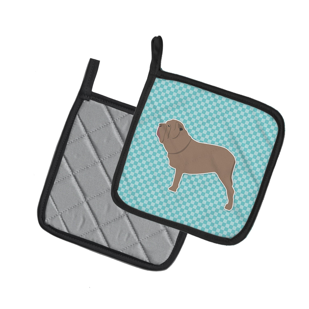 Neapolitan Mastiff Checkerboard Blue Pot Holder Set of 2 Heat Resistant Quilted Hot Pads 7.5 x 7.5 Inch, Insulated Kitchen Trivets for Cooking & Baking