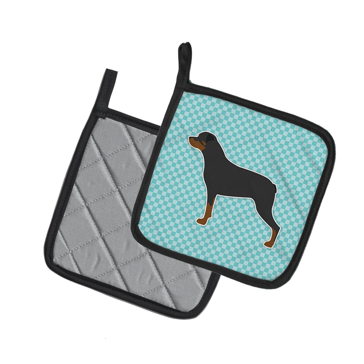 Rottweiler Checkerboard Blue Pot Holder Set of 2 Heat Resistant Quilted Hot Pads 7.5 x 7.5 Inch, Insulated Kitchen Trivets for Cooking & Baking
