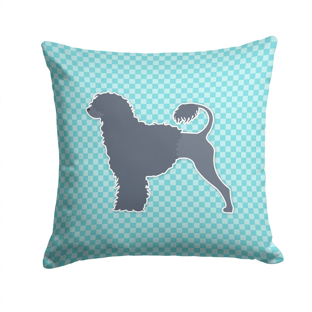 Portuguese Water Dog Checkerboard Blue Decorative Throw Pillow 14x14 Indoor Outdoor Accent Cushion, Fabric Cover with Insert for Sofa, Bed, Porch & Living Room