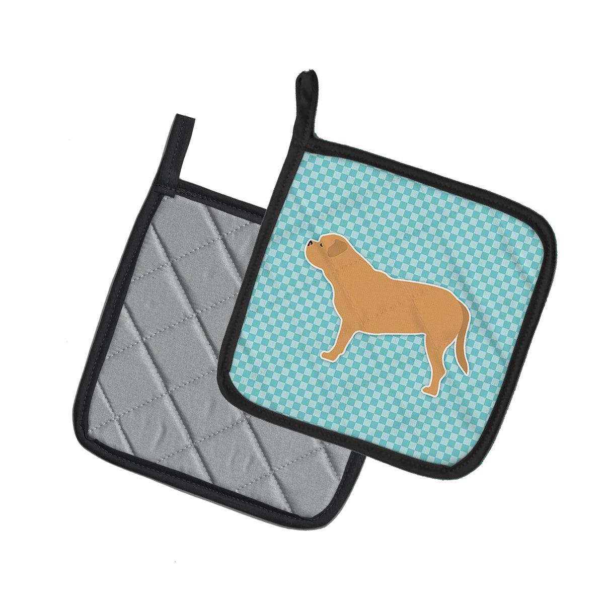 Dogue de Bordeaux Checkerboard Blue Pot Holder Set of 2 Heat Resistant Quilted Hot Pads 7.5 x 7.5 Inch, Insulated Kitchen Trivets for Cooking & Baking