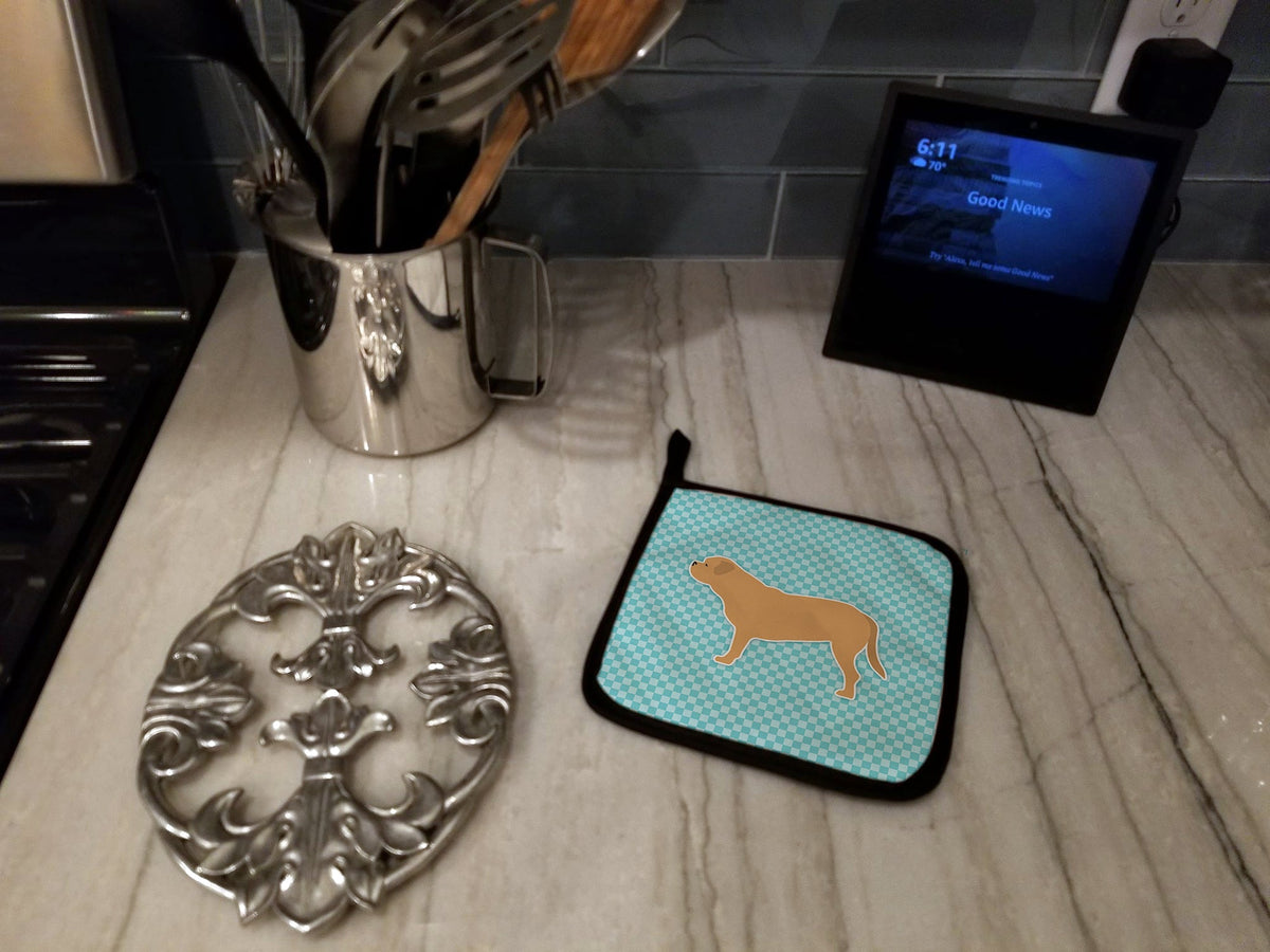 Dogue de Bordeaux Checkerboard Blue Pot Holder Set of 2 Heat Resistant Quilted Hot Pads 7.5 x 7.5 Inch, Insulated Kitchen Trivets for Cooking & Baking