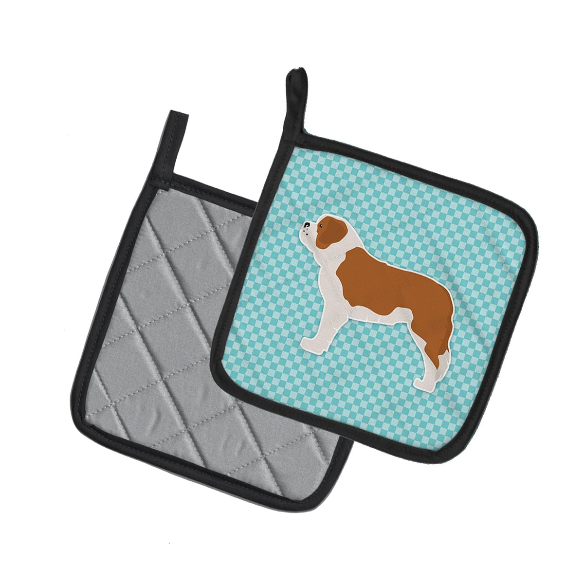 Saint Bernard Checkerboard Blue Pot Holder Set of 2 Heat Resistant Quilted Hot Pads 7.5 x 7.5 Inch, Insulated Kitchen Trivets for Cooking & Baking