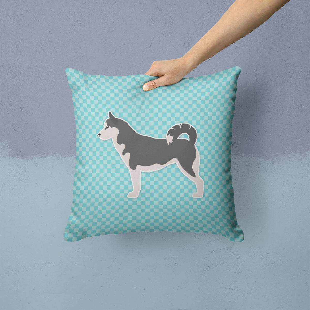 Siberian Husky Checkerboard Blue Decorative Throw Pillow 14x14 Indoor Outdoor Accent Cushion, Fabric Cover with Insert for Sofa, Bed, Porch & Living Room