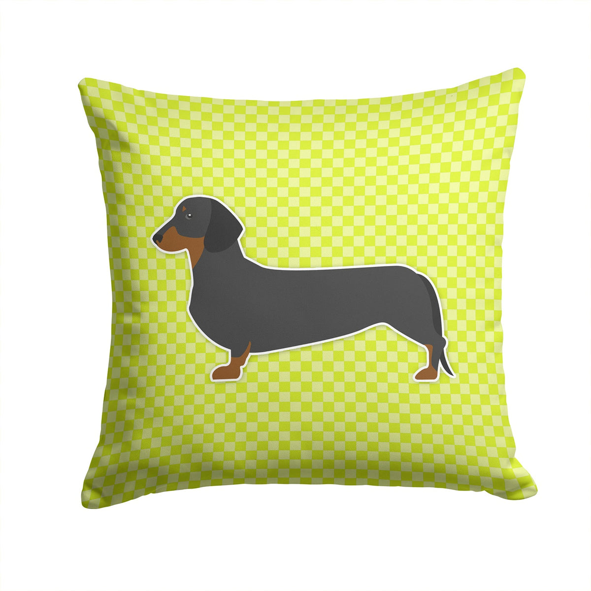 Dachshund Checkerboard Green Decorative Throw Pillow 14x14 Indoor Outdoor Accent Cushion, Fabric Cover with Insert for Sofa, Bed, Porch & Living Room