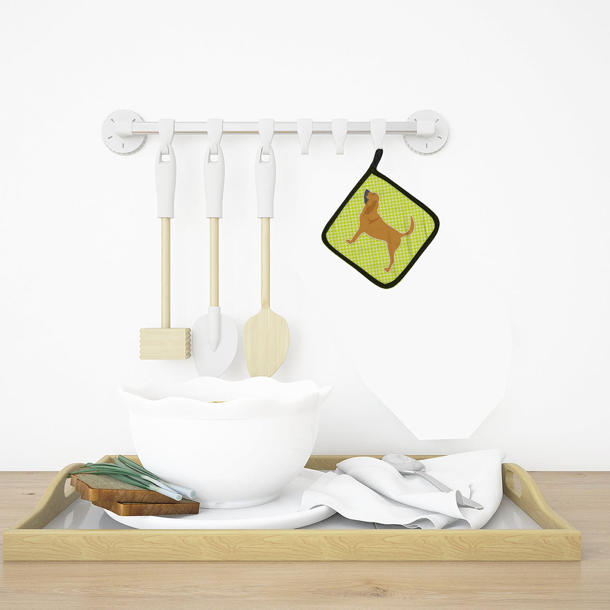 Bloodhound Checkerboard Green Pot Holder Set of 2 Heat Resistant Quilted Hot Pads 7.5 x 7.5 Inch, Insulated Kitchen Trivets for Cooking & Baking