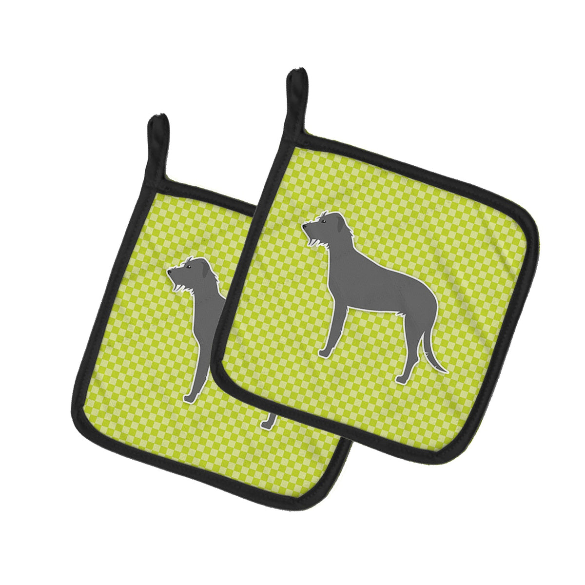 Irish Wolfhound Checkerboard Green Pot Holder Set of 2 Heat Resistant Quilted Hot Pads 7.5 x 7.5 Inch, Insulated Kitchen Trivets for Cooking & Baking