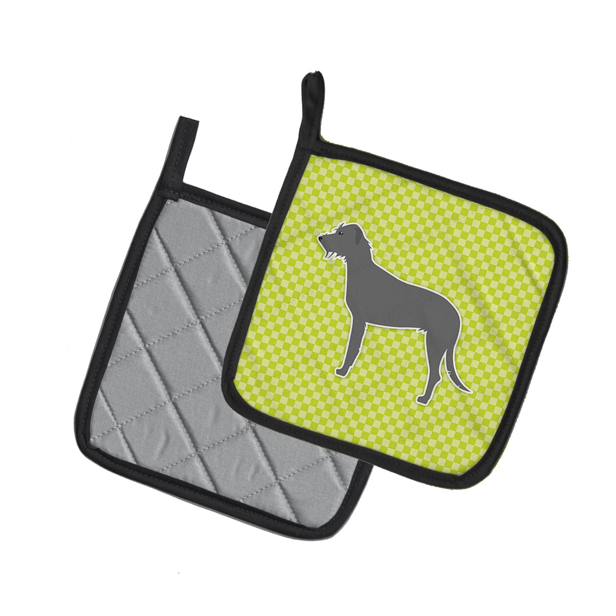 Irish Wolfhound Checkerboard Green Pot Holder Set of 2 Heat Resistant Quilted Hot Pads 7.5 x 7.5 Inch, Insulated Kitchen Trivets for Cooking & Baking