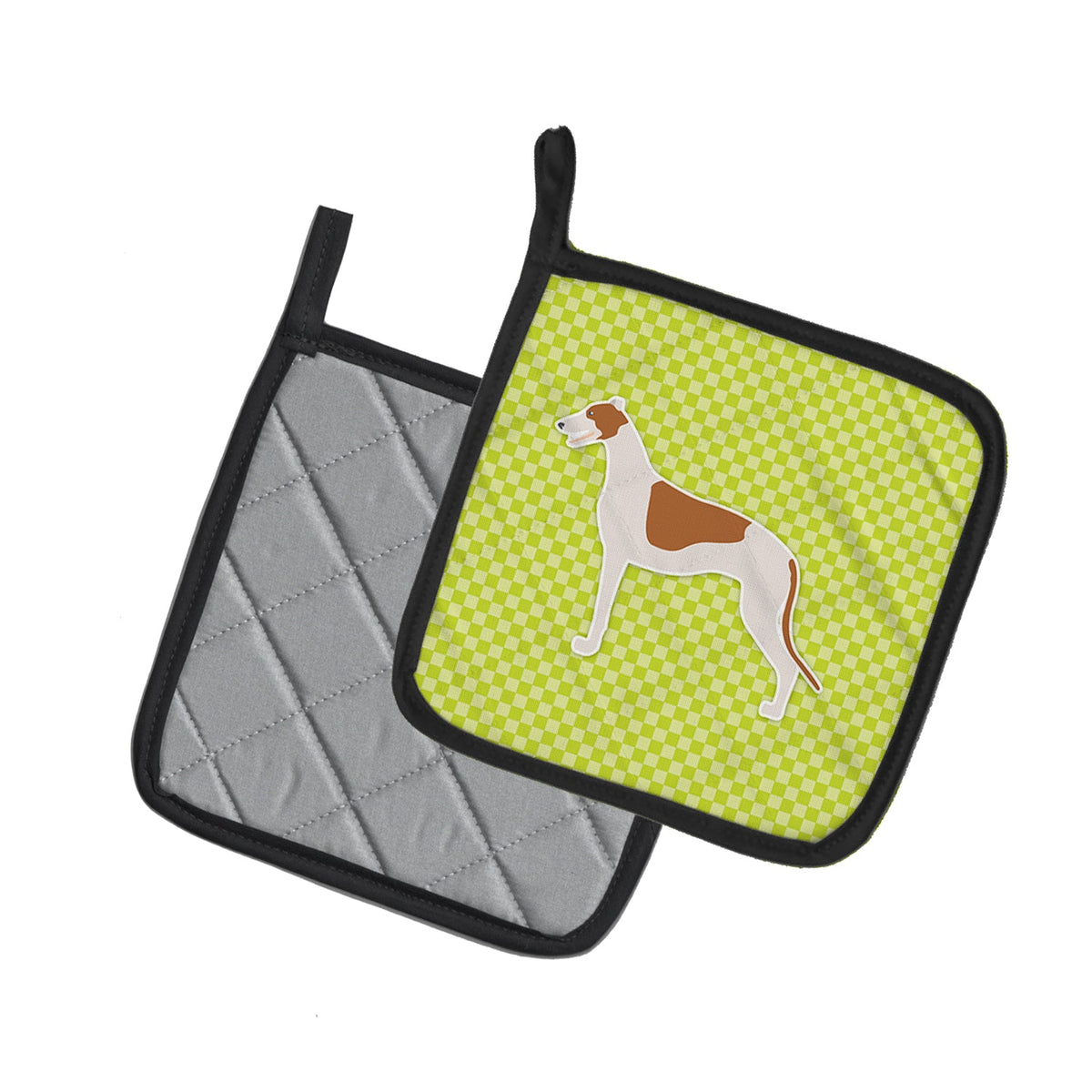 Greyhound Checkerboard Green Pot Holder Set of 2 Heat Resistant Quilted Hot Pads 7.5 x 7.5 Inch, Insulated Kitchen Trivets for Cooking & Baking