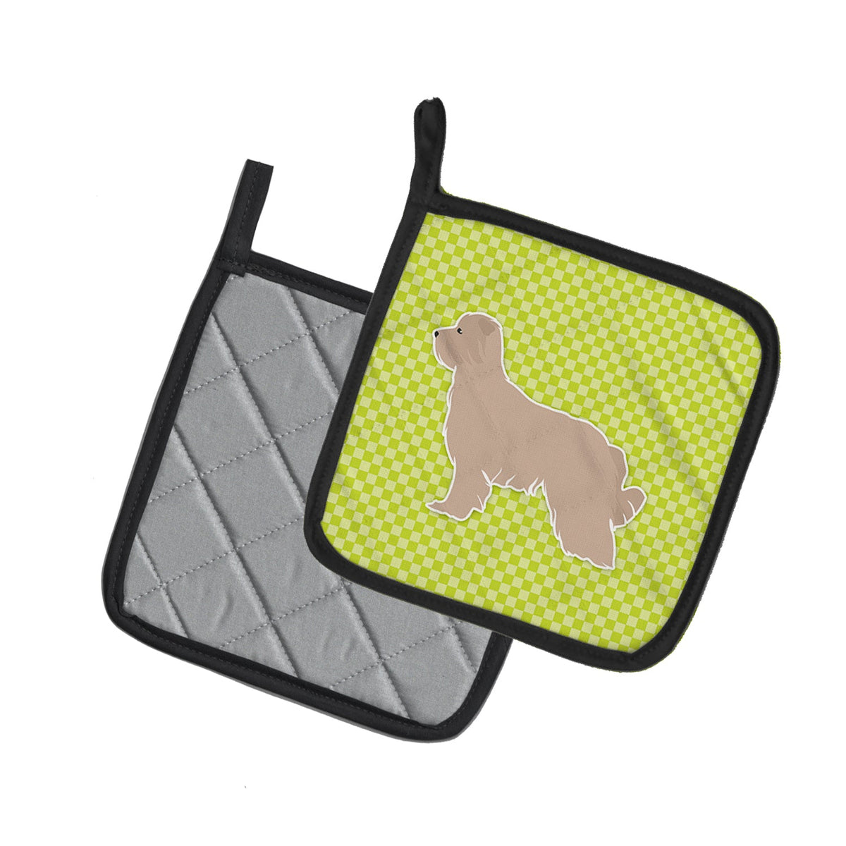 Pyrenean Shepherd Checkerboard Green Pot Holder Set of 2 Heat Resistant Quilted Hot Pads 7.5 x 7.5 Inch, Insulated Kitchen Trivets for Cooking & Baking
