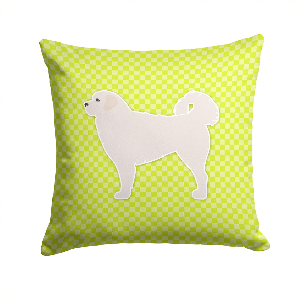 Polish Tatra Sheepdog Checkerboard Green Decorative Throw Pillow 14x14 Indoor Outdoor Accent Cushion, Fabric Cover with Insert for Sofa, Bed, Porch & Living Room