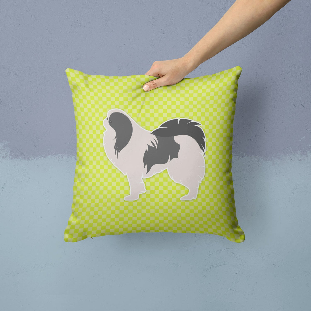 Japanese Chin Checkerboard Green Decorative Throw Pillow 14x14 Indoor Outdoor Accent Cushion, Fabric Cover with Insert for Sofa, Bed, Porch & Living Room
